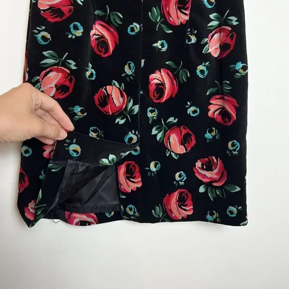 Esprit Vintage Black Velvet Floral Dress Pink Blue Roses Sz 5/6 - Picture 6 of 15